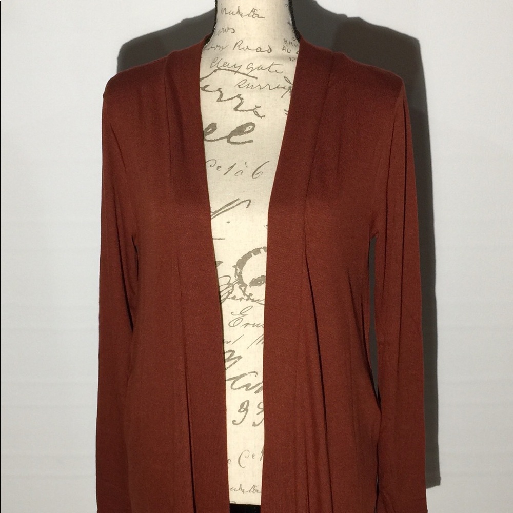 New Women's Rust Orange Long Cardigan w/Pockets - Picture 4 of 7